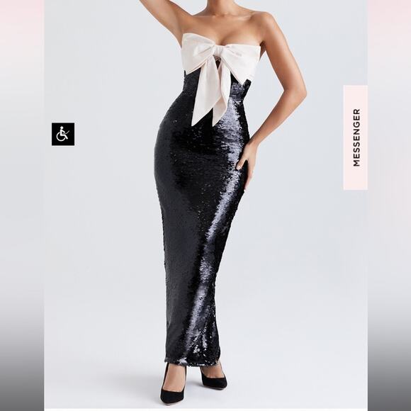 House of CB Black and Cream Sequin Maxi Dress - Picture 1 of 4